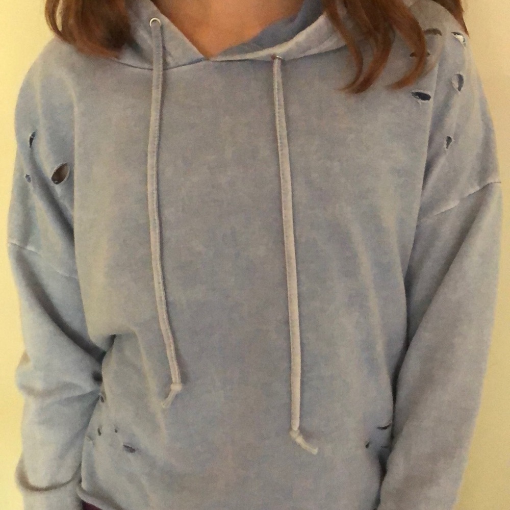 Blue distressed hoodie